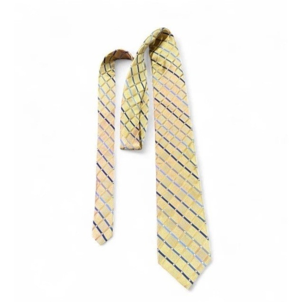 Michael Kors Mens‎ Tie Necktie One Size Yellow & Blue 100% Silk Plaid RN121148